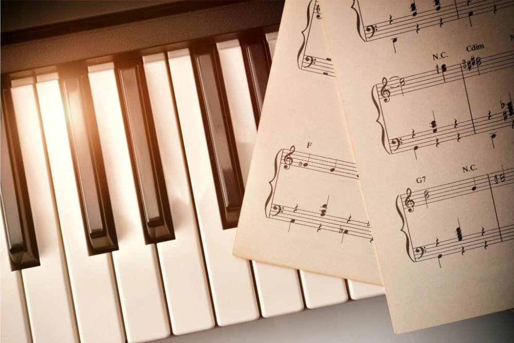 Music student practicing instrument during in-home lesson