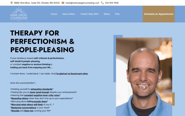 Mark Zaegel Counseling website homepage on desktop, designed by Blue IT Technologies