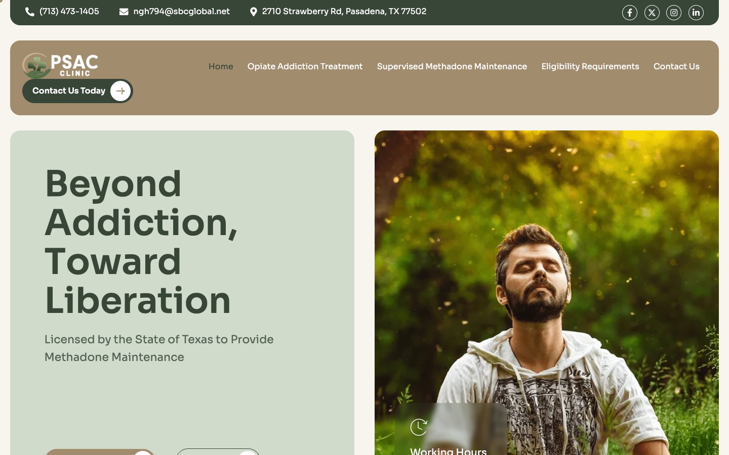 Pasadena Clinic website homepage on desktop, designed by Blue IT Technologies